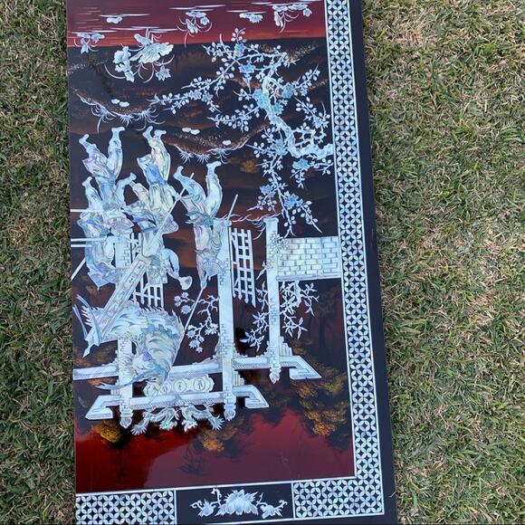 Vintage Asian Lacquered Wood Panels Inlaid with Mother Of Pearl - Picture 6 of 15
